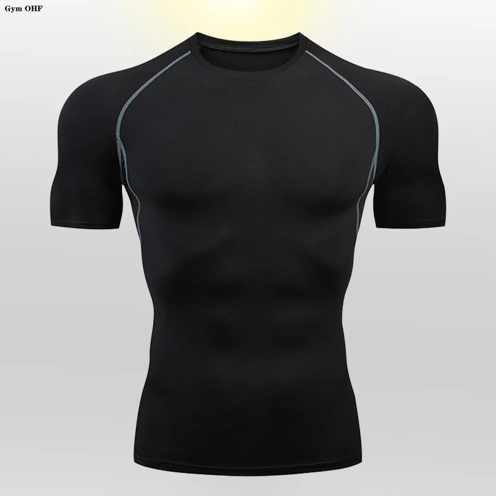 Gym Fitness T shirt Men's Short Sleeve Summer Boxing Jersey Legging Men Rashguard Compression Pants Quick Dry Tight T-shirts Men