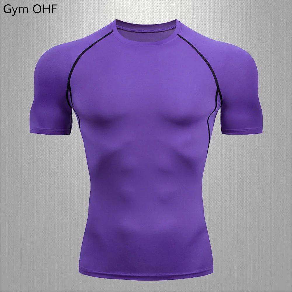 Gym Fitness T shirt Men's Short Sleeve Summer Boxing Jersey Legging Men Rashguard Compression Pants Quick Dry Tight T-shirts Men