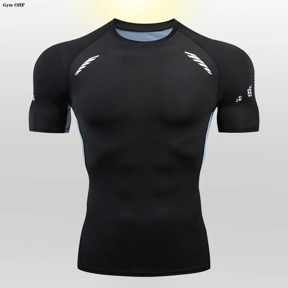 Gym Fitness T shirt Men's Short Sleeve Summer Boxing Jersey Legging Men Rashguard Compression Pants Quick Dry Tight T-shirts Men