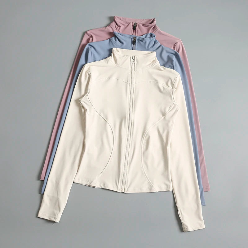 Gym Fitness Zip up Training   Running Workout Yoga Cropped Track Sport Jackets for Women