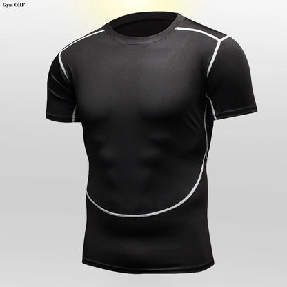 Gym Fitness T shirt Men's Short Sleeve Summer Boxing Jersey Legging Men Rashguard Compression Pants Quick Dry Tight T-shirts Men