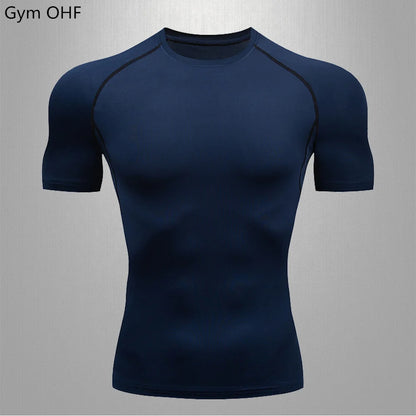 Gym Fitness T shirt Men's Short Sleeve Summer Boxing Jersey Legging Men Rashguard Compression Pants Quick Dry Tight T-shirts Men